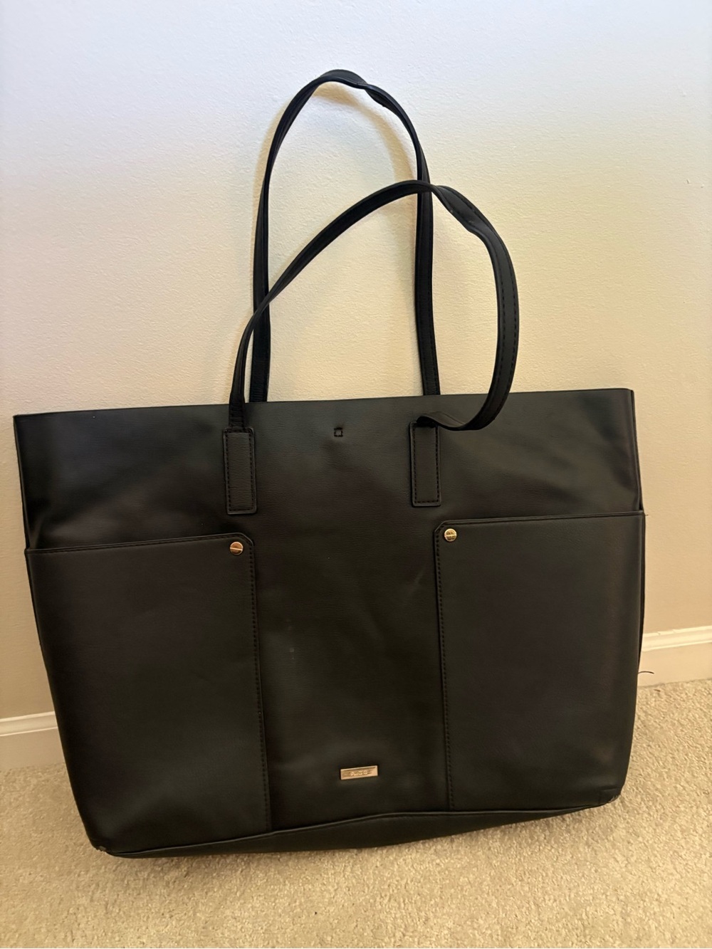 Aldo Black Leather Tote with Dual Front Pockets